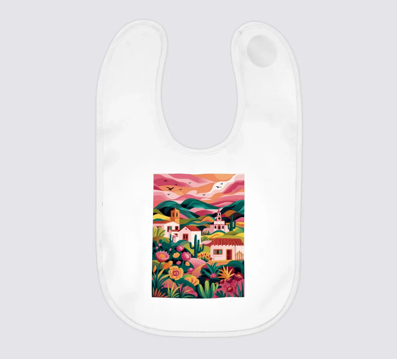 Floral Sunset Village baby bib by Jasper Rune