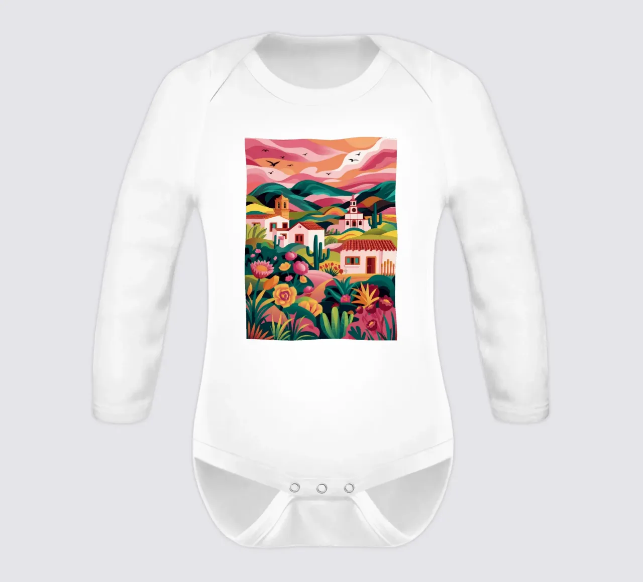 Floral Sunset Village Langarm Babybody von Jasper Rune