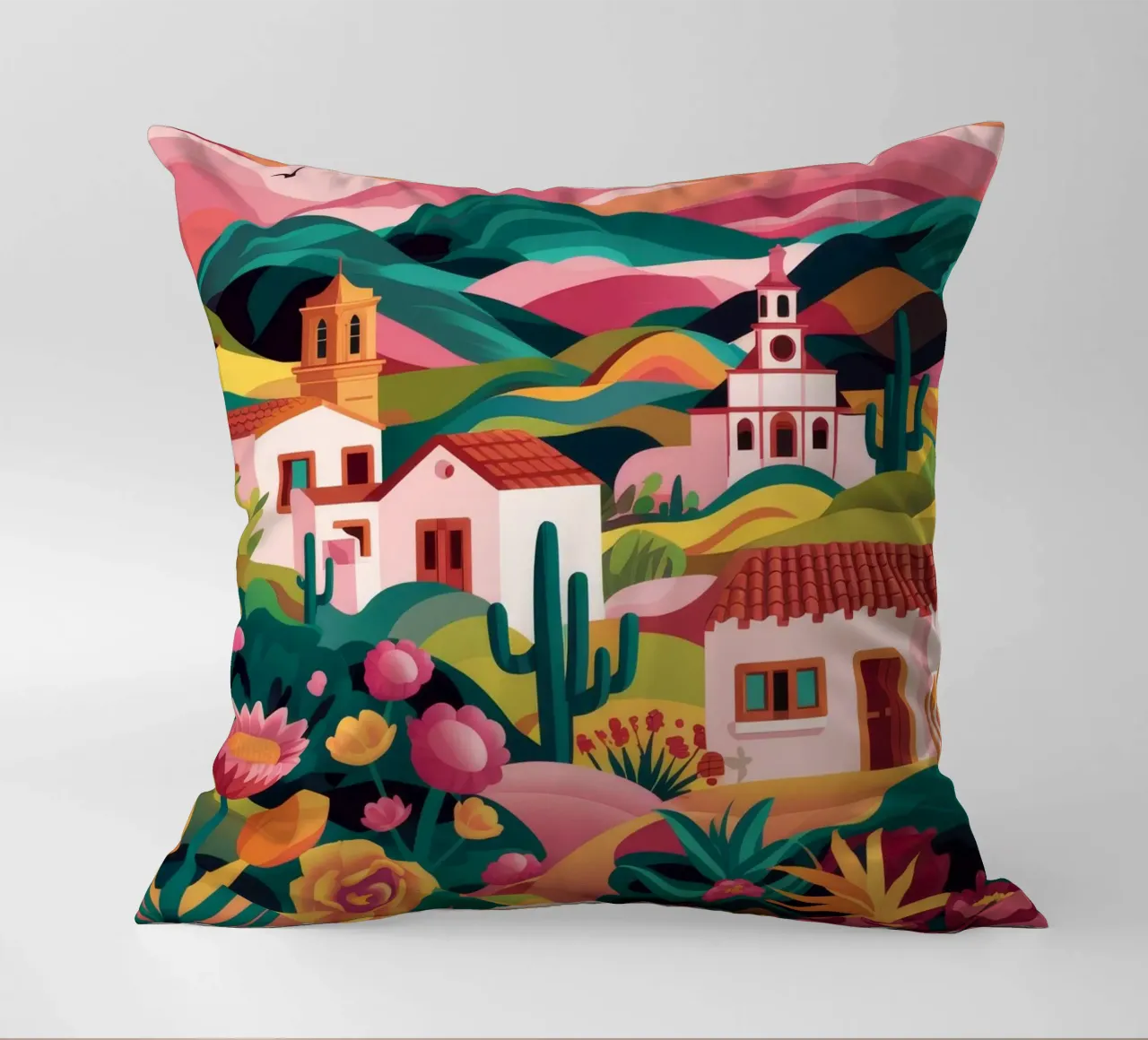Floral Sunset Village decorative cushion by Jasper Rune