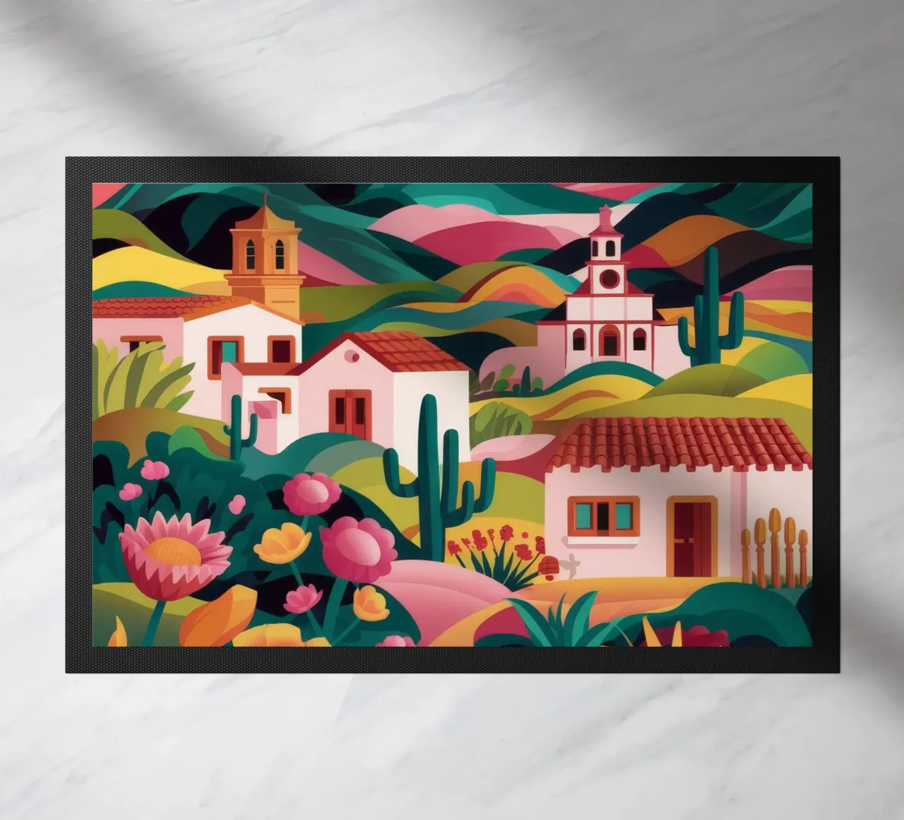 Floral Sunset Village doormat by Jasper Rune