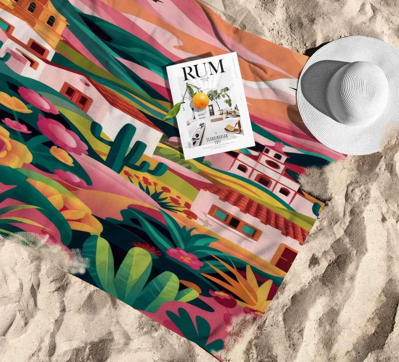 Floral Sunset Village beach towel by Jasper Rune