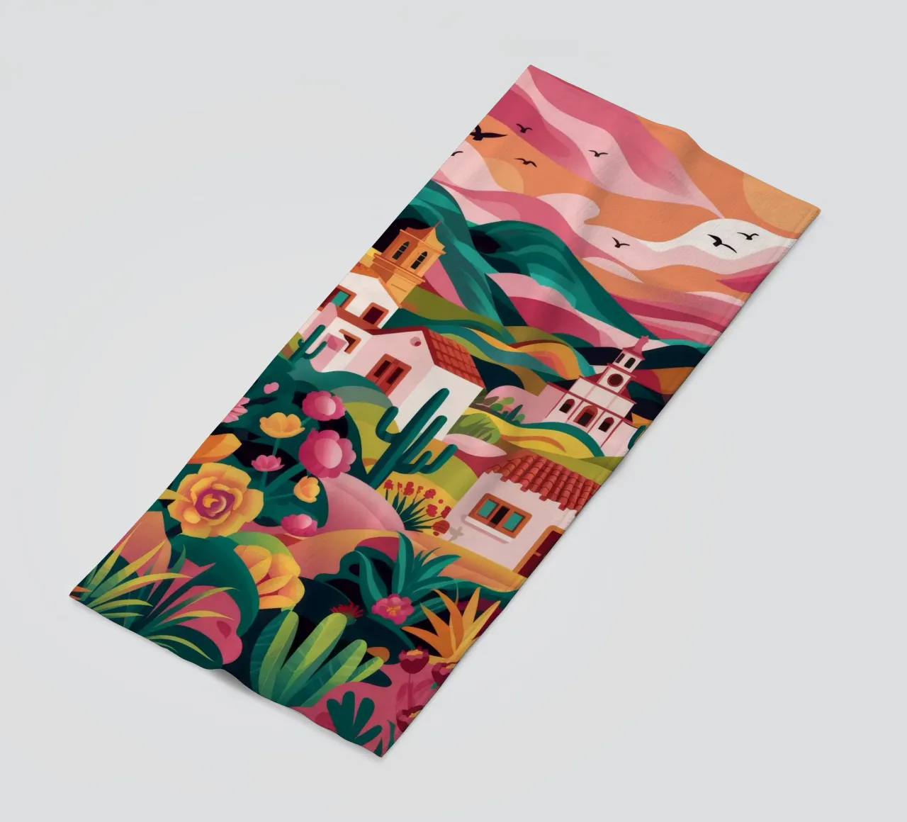 Floral Sunset Village beach towel by Jasper Rune