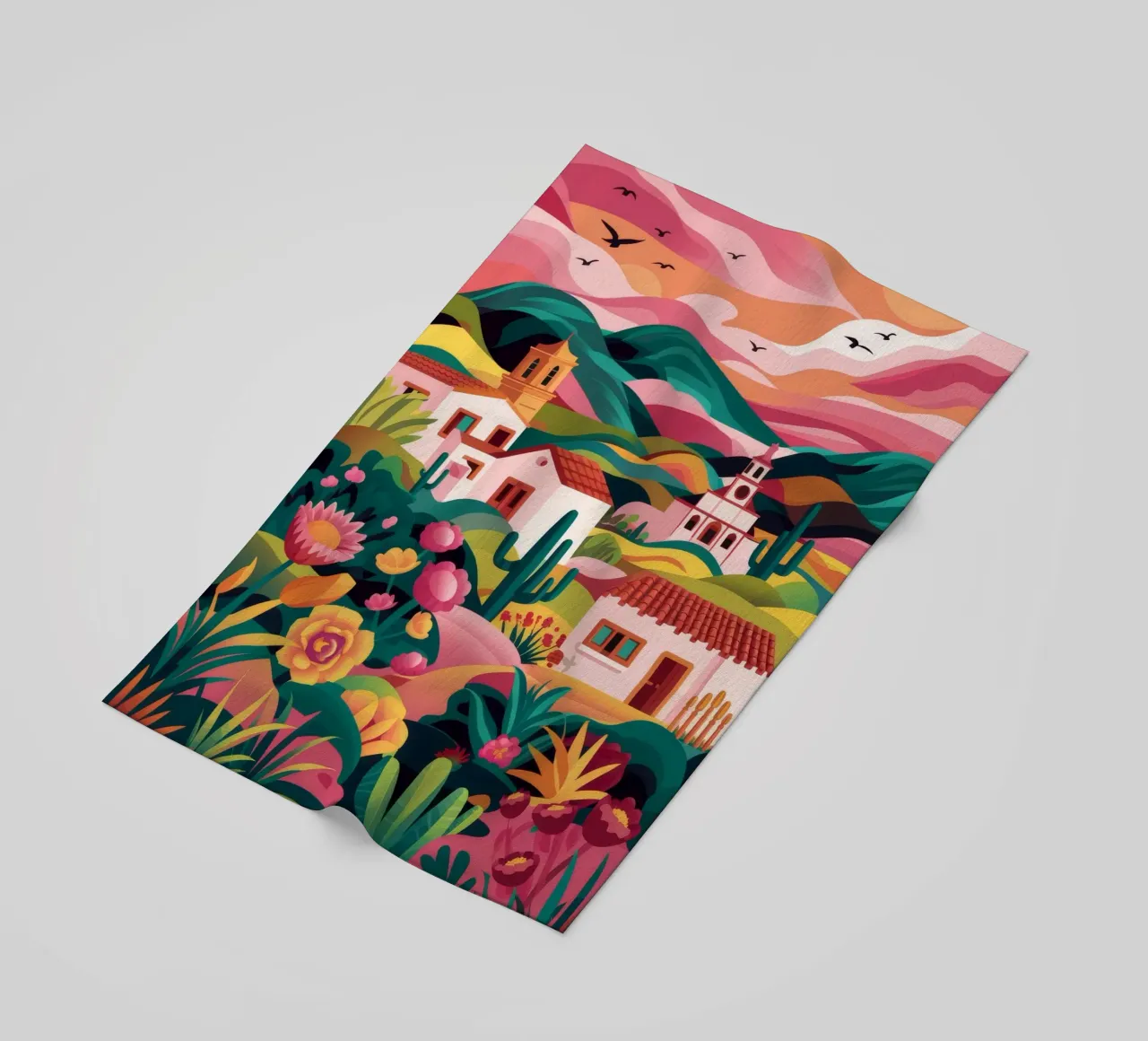 Floral Sunset Village beach towel by Jasper Rune