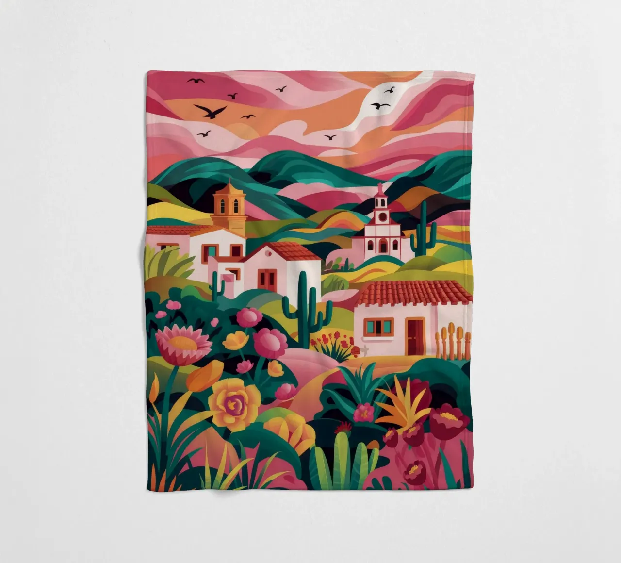 Floral Sunset Village fleece blanket by Jasper Rune