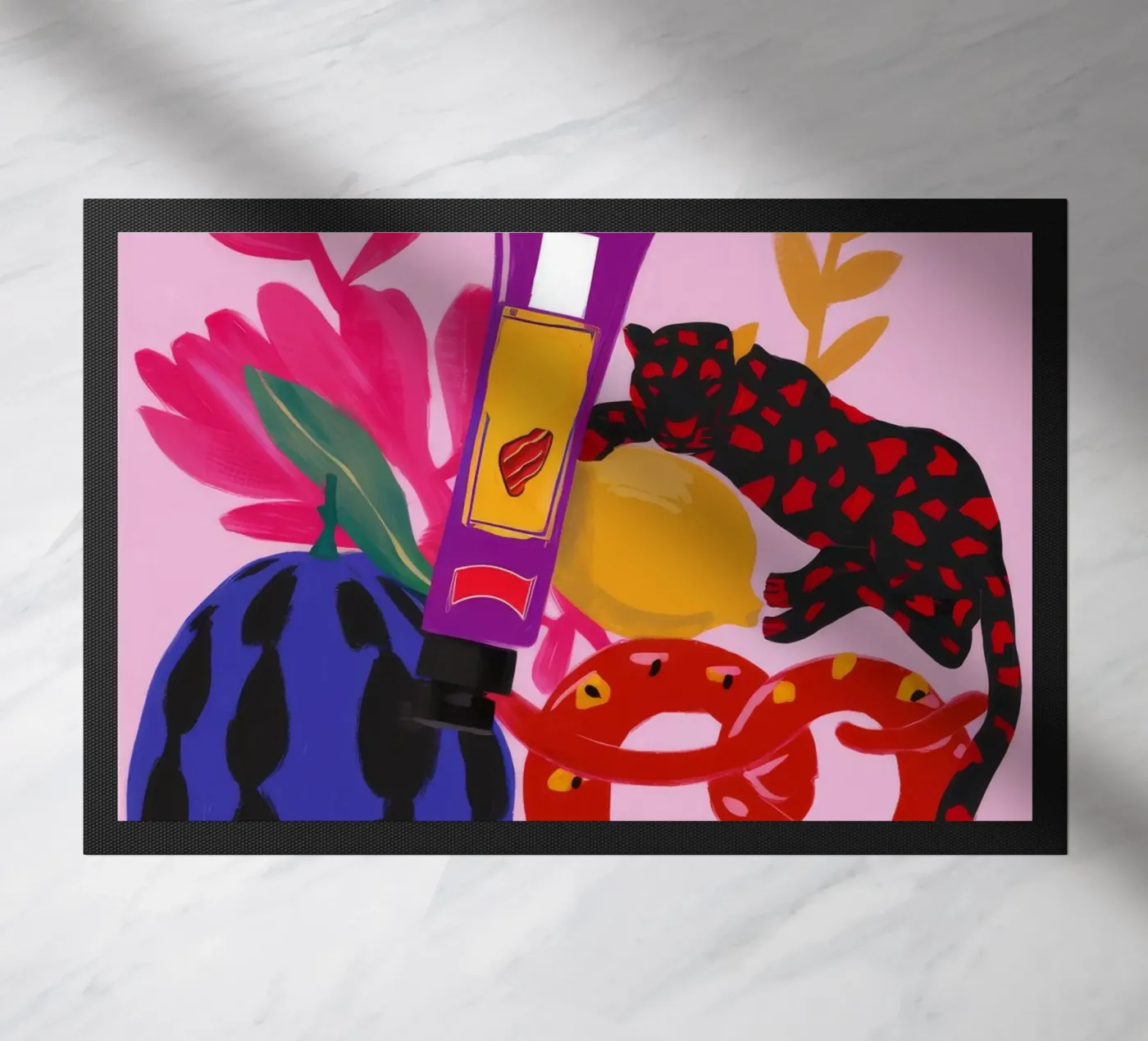 Bold Fruit Parade doormat by Aurora Muse