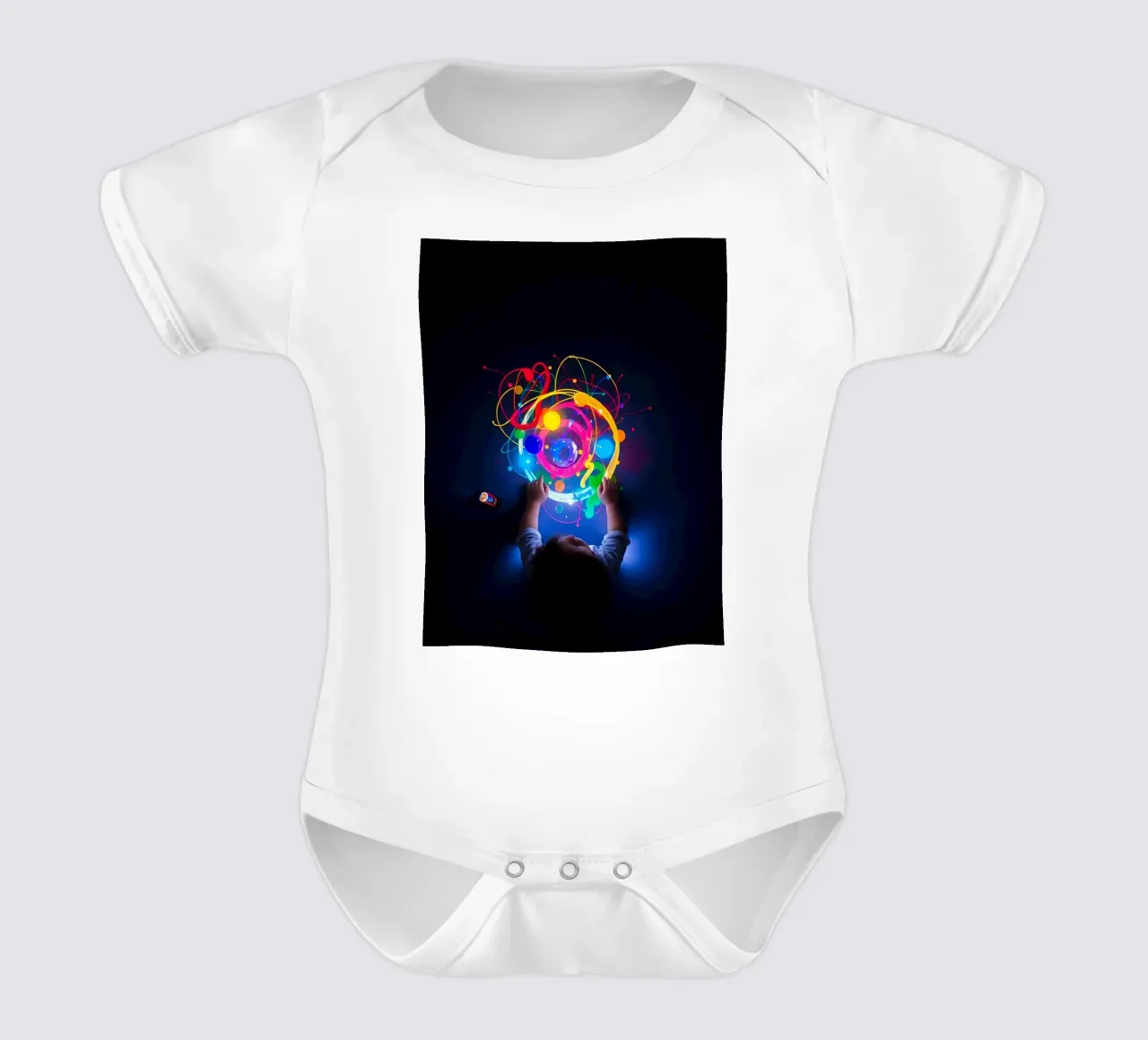 Bambino che esplora con le mani modelli visivi colorati body neonato maniche corte da DesignDoodle