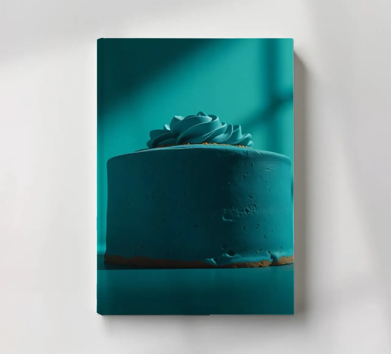 Delicate blue cake illuminated by soft light in a minimalist notebook by DesignDoodle