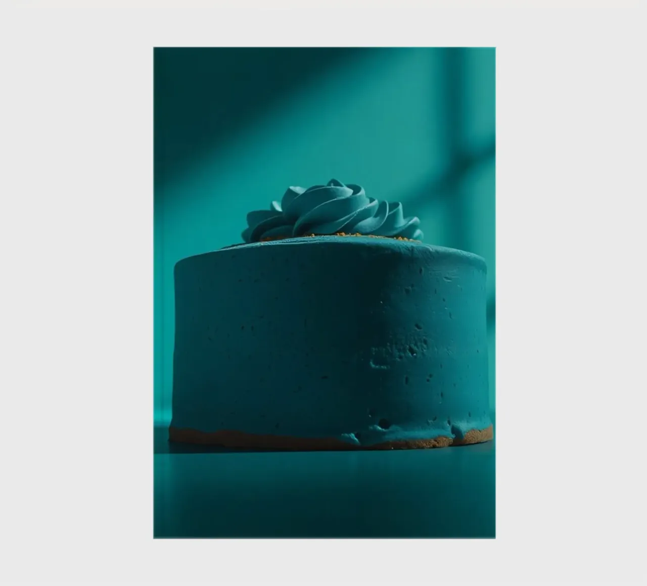 Delicate blue cake illuminated by soft light in a minimalist notebook by DesignDoodle