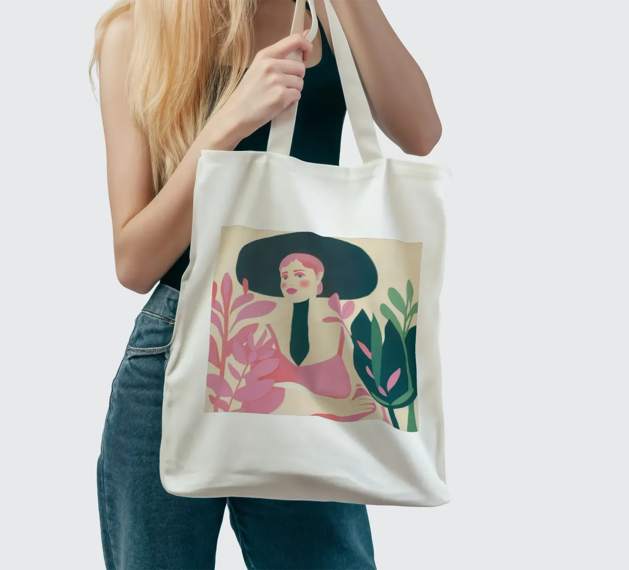 Mistero dello sguardo rosa borsa in juta da Aurora Muse