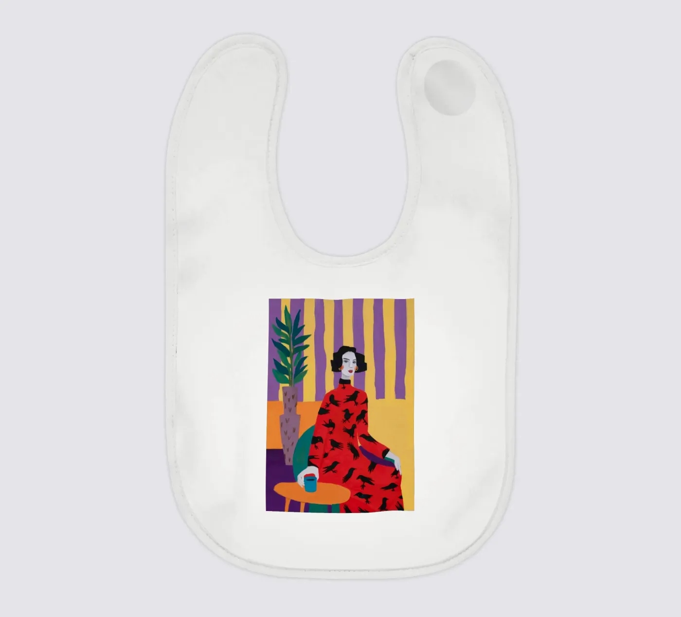Red Bird Pattern baby bib by Aurora Muse