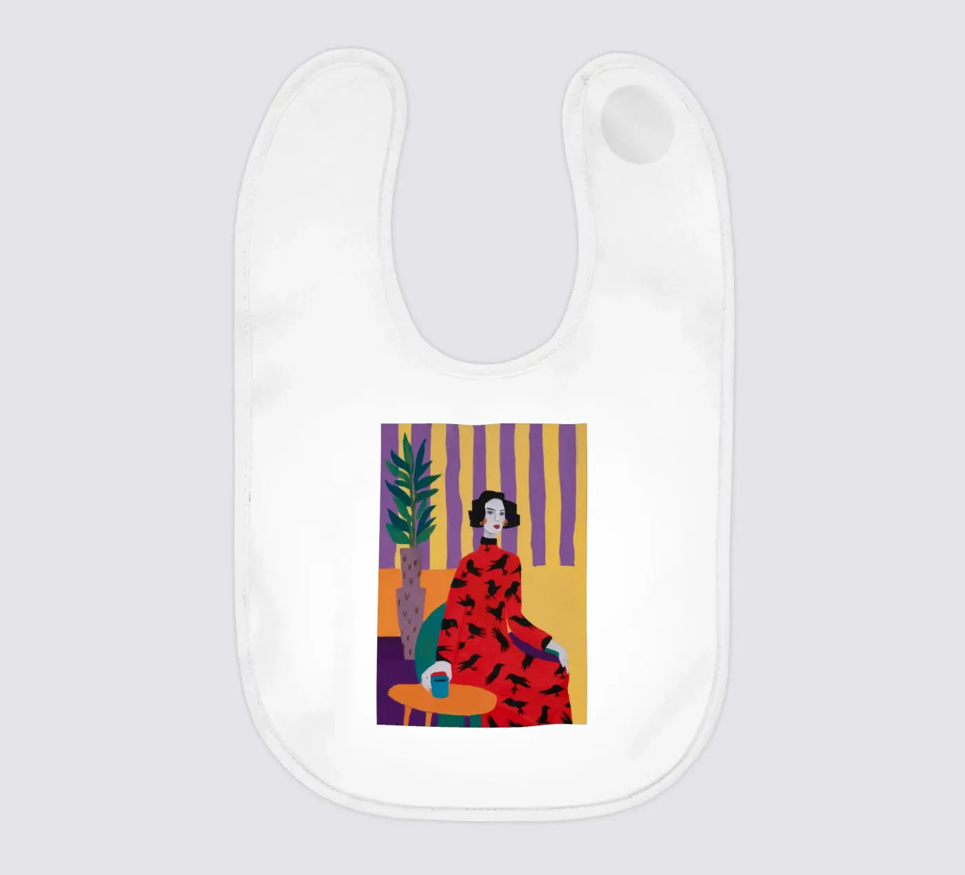 Red Bird Pattern baby bib by Aurora Muse
