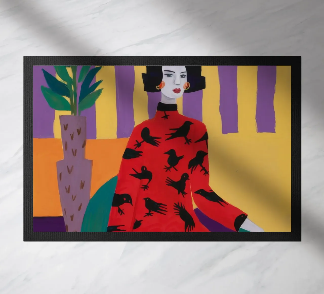 Red Bird Pattern doormat by Aurora Muse