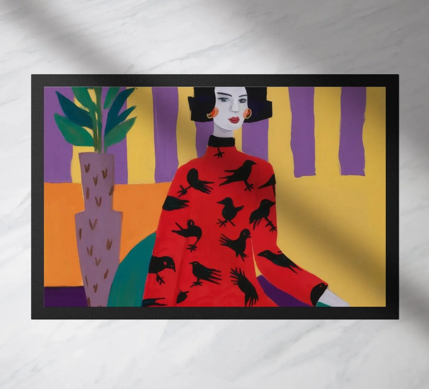 Roter Vogel-Muster Fußmatte von Aurora Muse