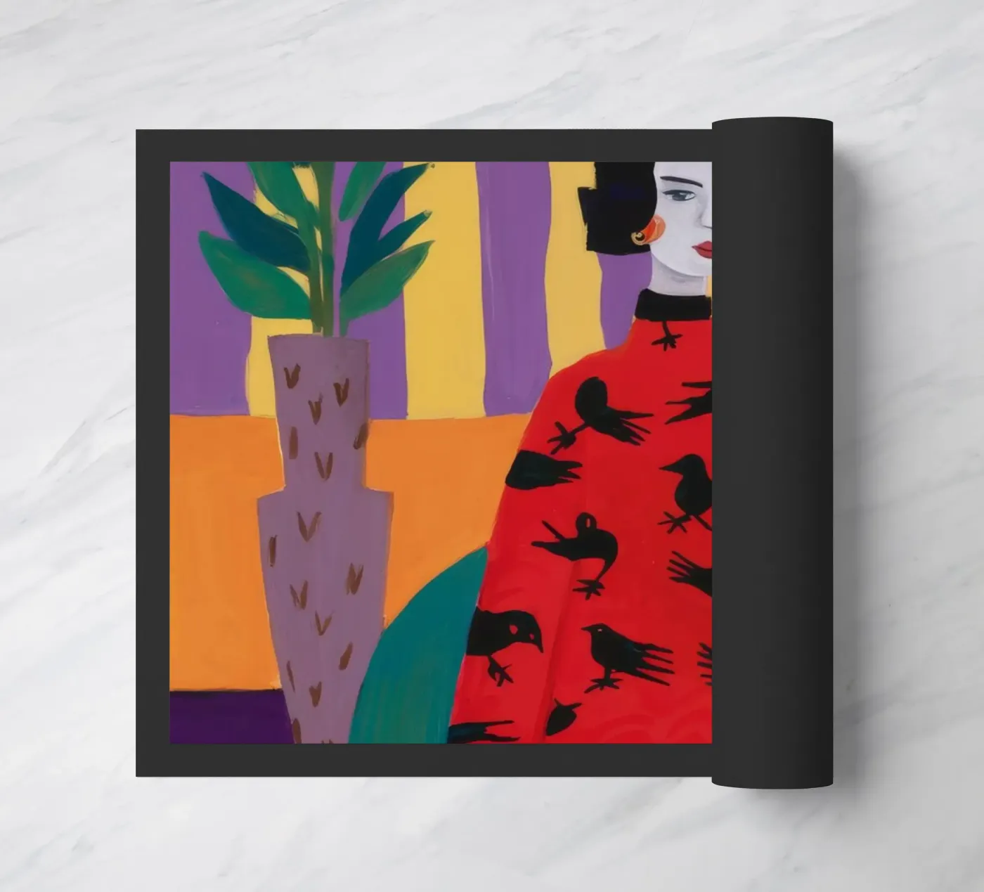 Roter Vogel-Muster Fußmatte von Aurora Muse