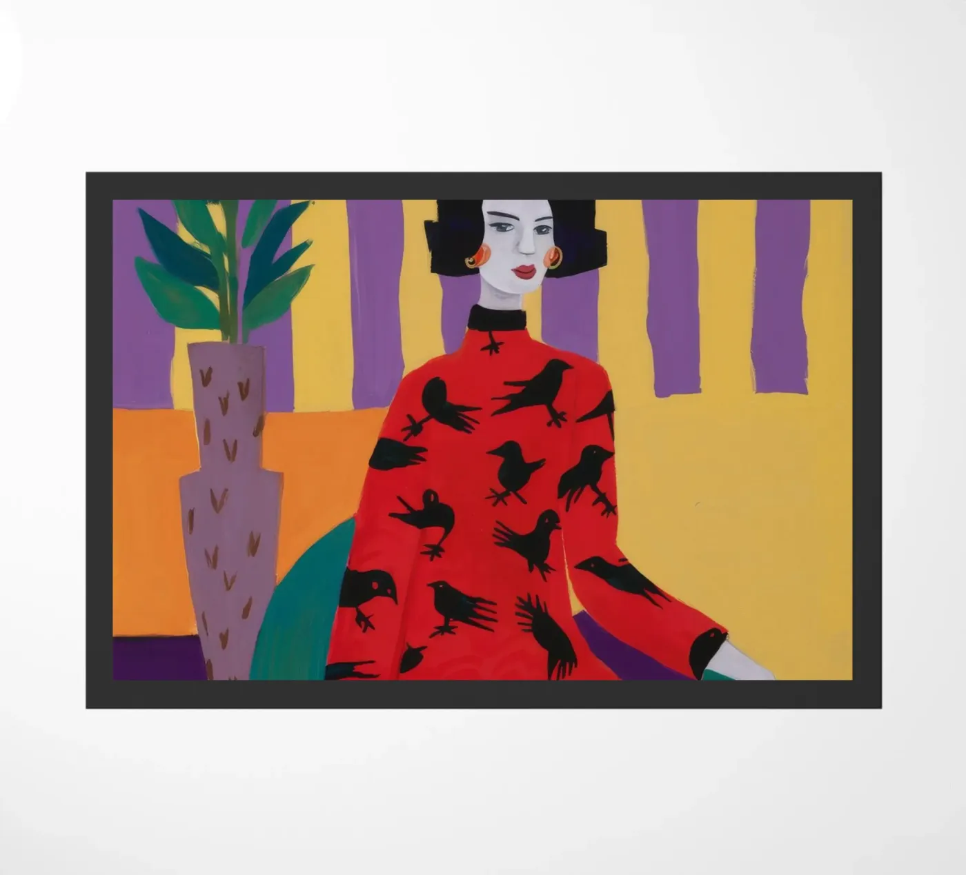 Roter Vogel-Muster Fußmatte von Aurora Muse