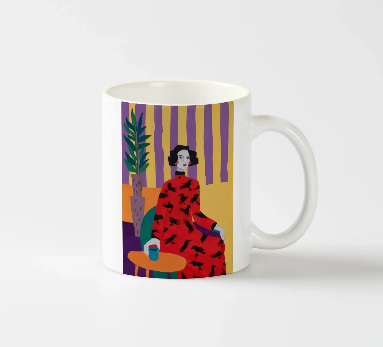 Motivo dell'uccello rosso tazza in ceramica da Aurora Muse
