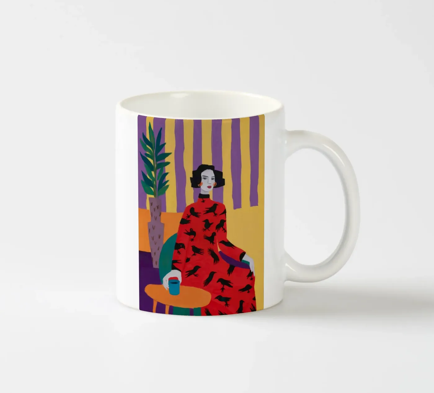 Red Bird Pattern ceramic mug by Aurora Muse