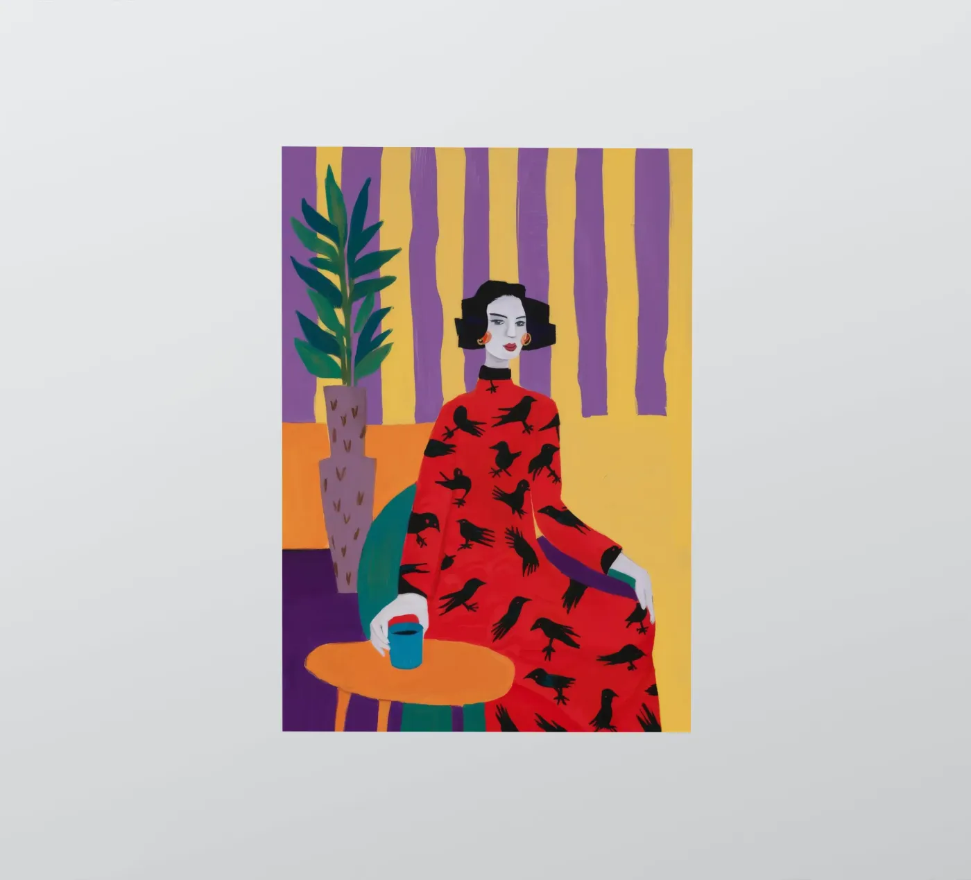 Red Bird Pattern sticker van Aurora Muse