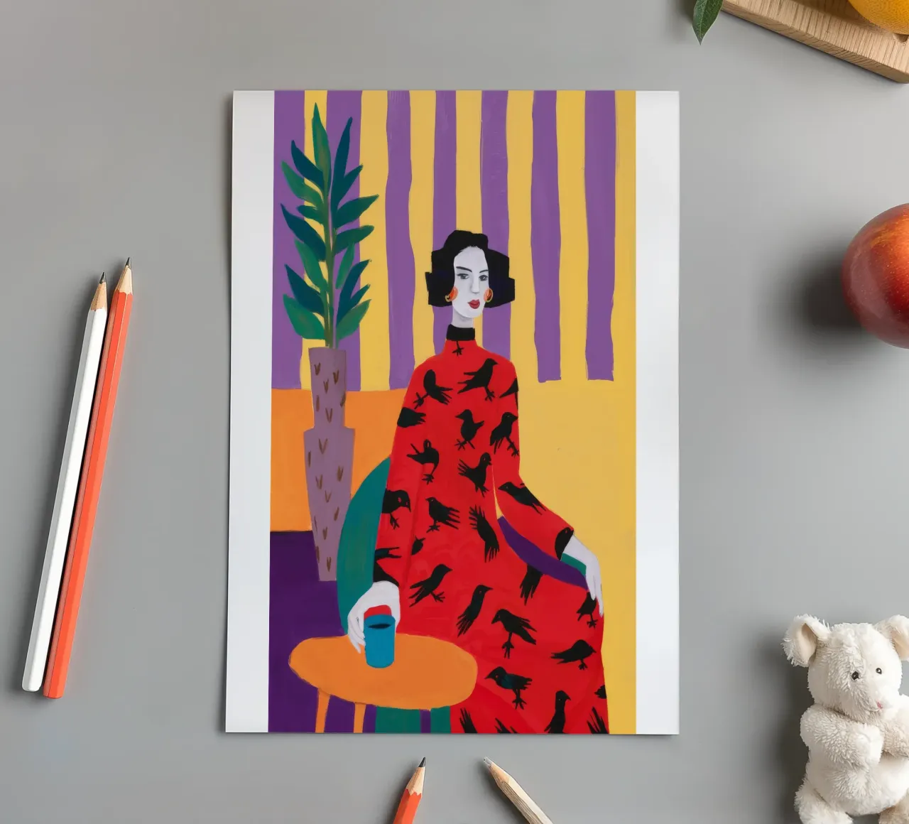 Red Bird Pattern sticker sheet by Aurora Muse