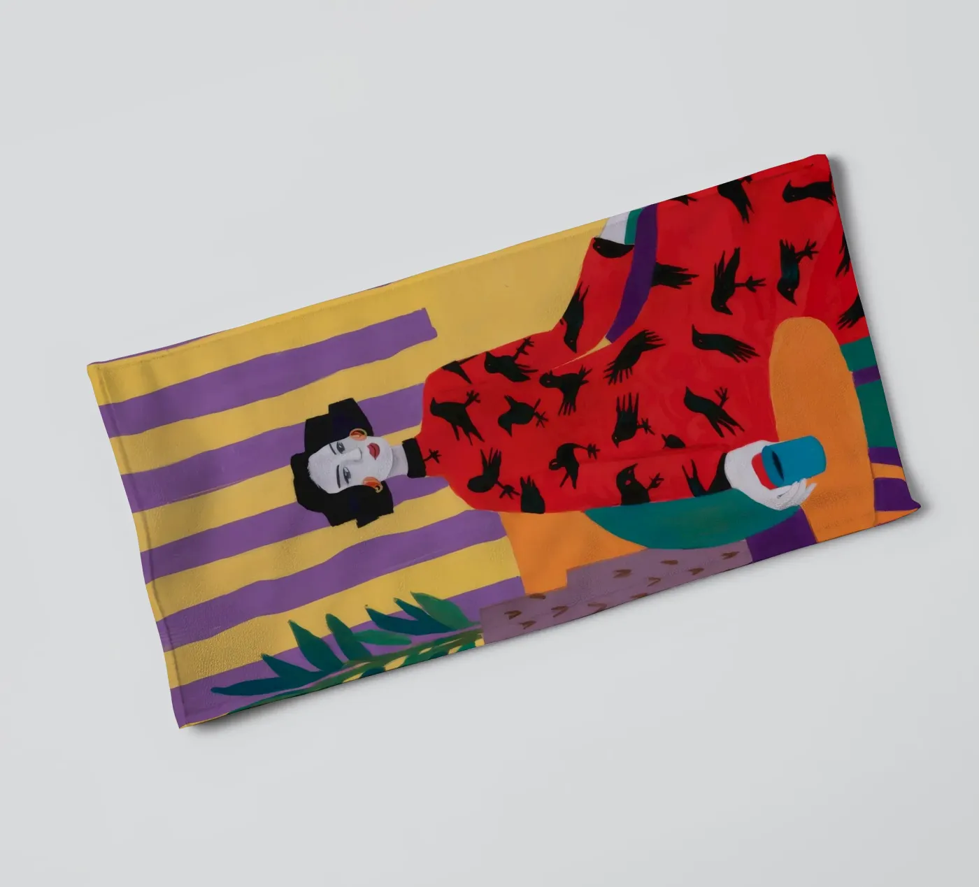 Red Bird Pattern badhanddoek van Aurora Muse