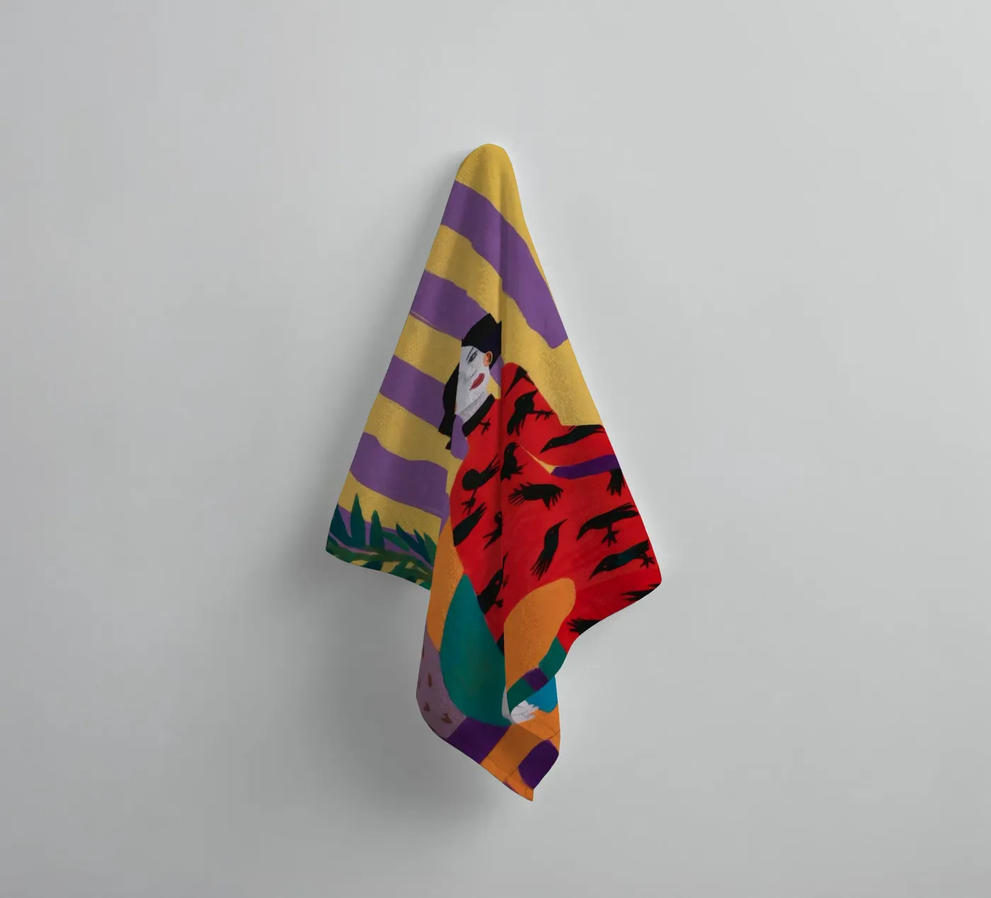 Red Bird Pattern badhanddoek van Aurora Muse