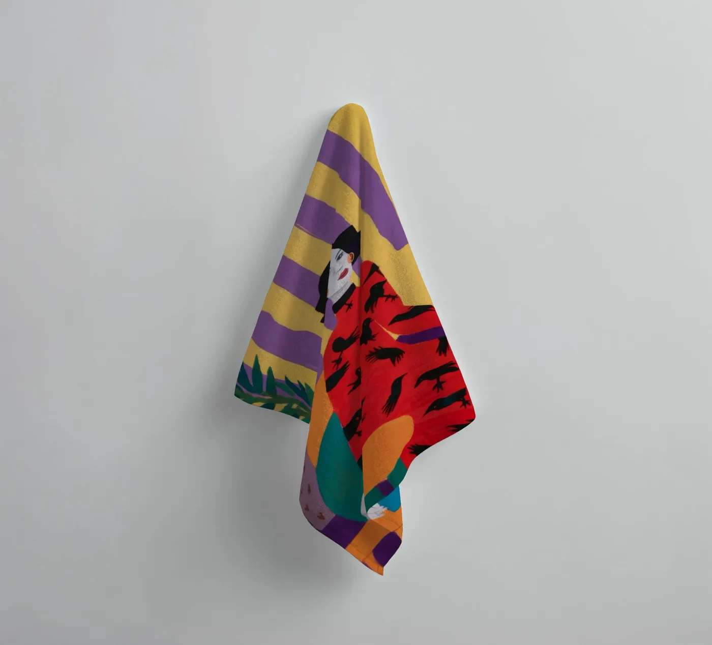 Red Bird Pattern towel by Aurora Muse