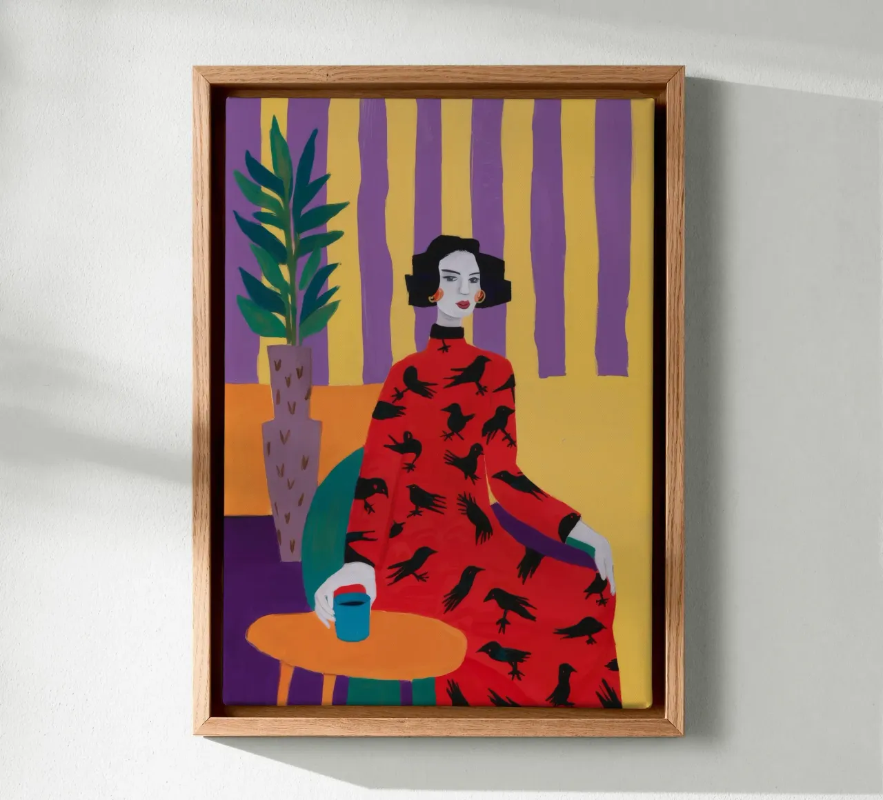 Red Bird Pattern canvas by Aurora Muse