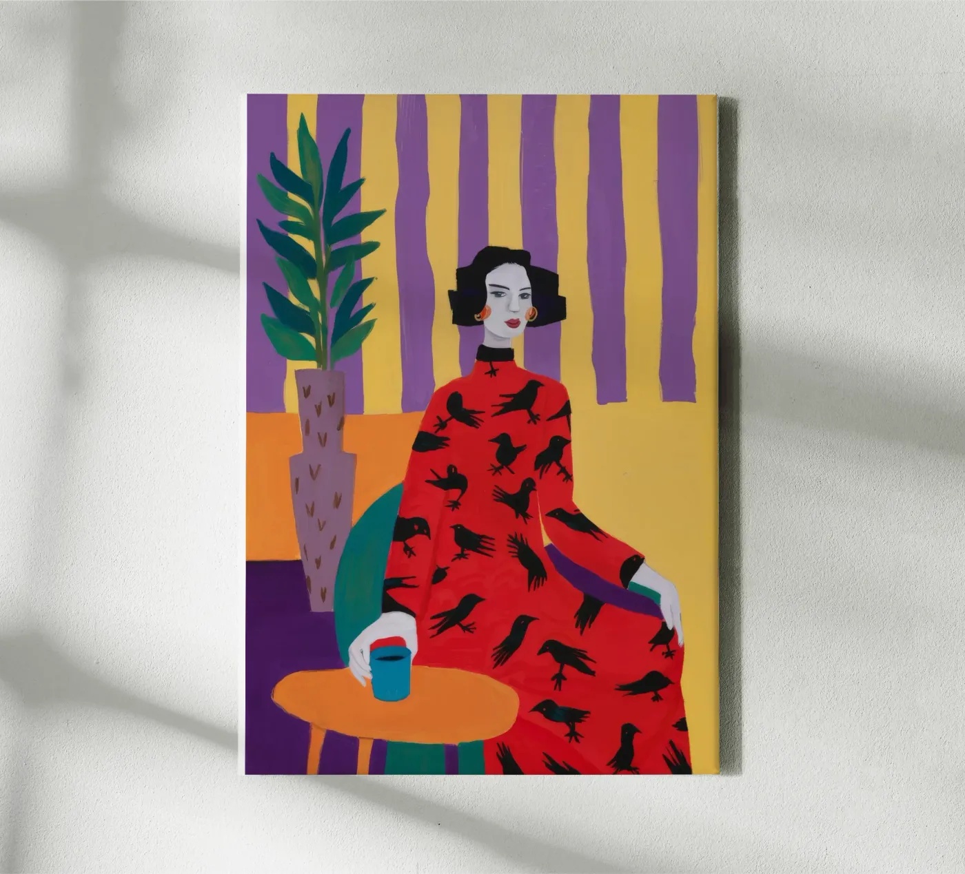 Rood Vogelpatroon canvas van Aurora Muse