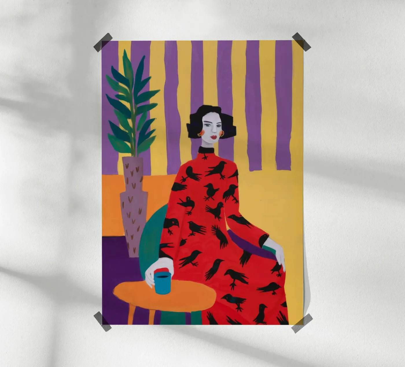 Motif de l'oiseau rouge poster de Aurora Muse