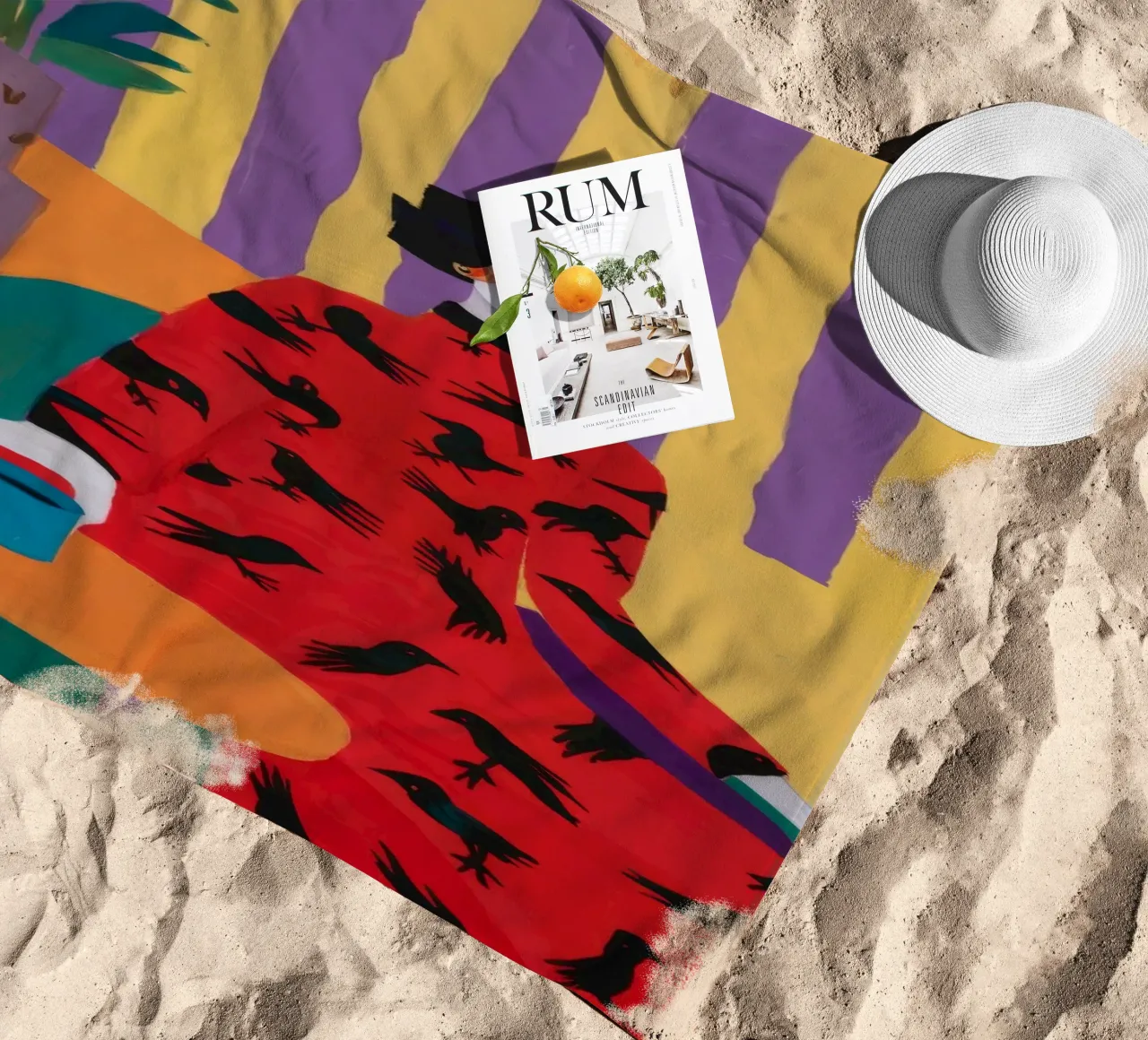 Red Bird Pattern beach towel by Aurora Muse