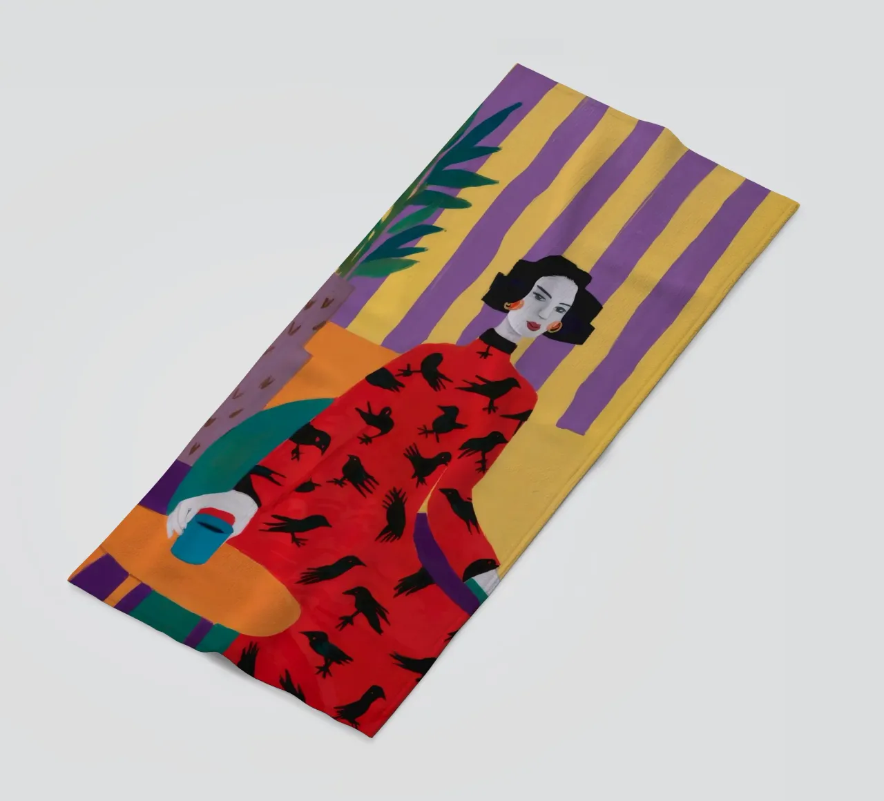 Red Bird Pattern beach towel by Aurora Muse