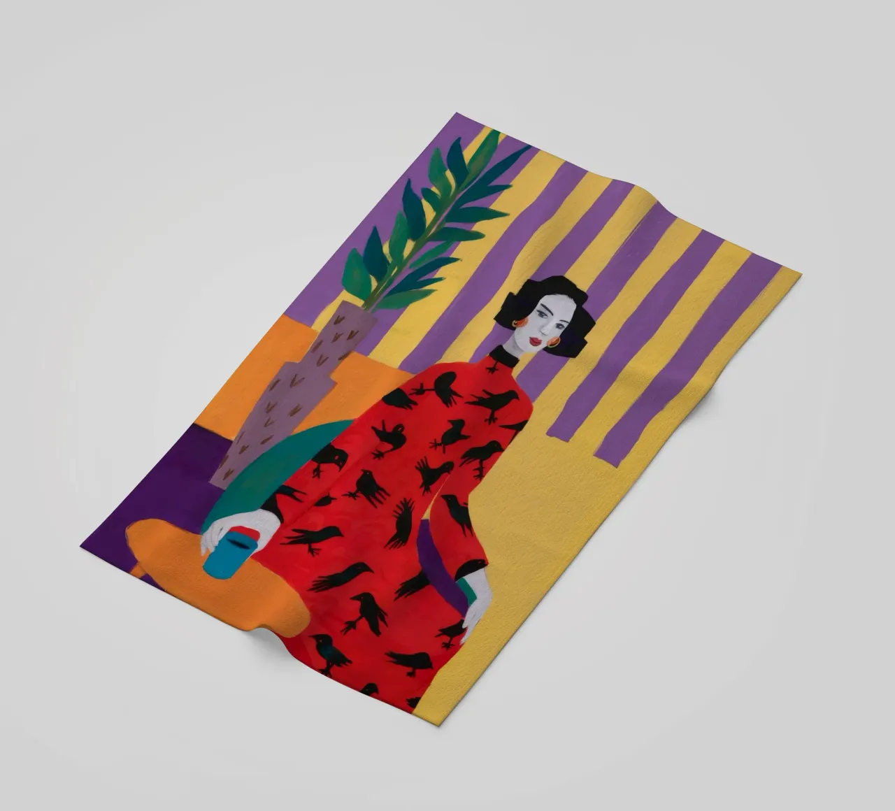 Red Bird Pattern beach towel by Aurora Muse