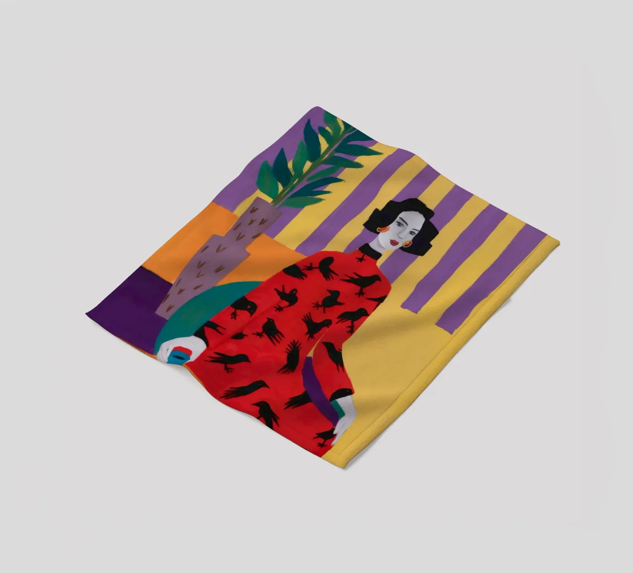 Red Bird Pattern fleece blanket by Aurora Muse