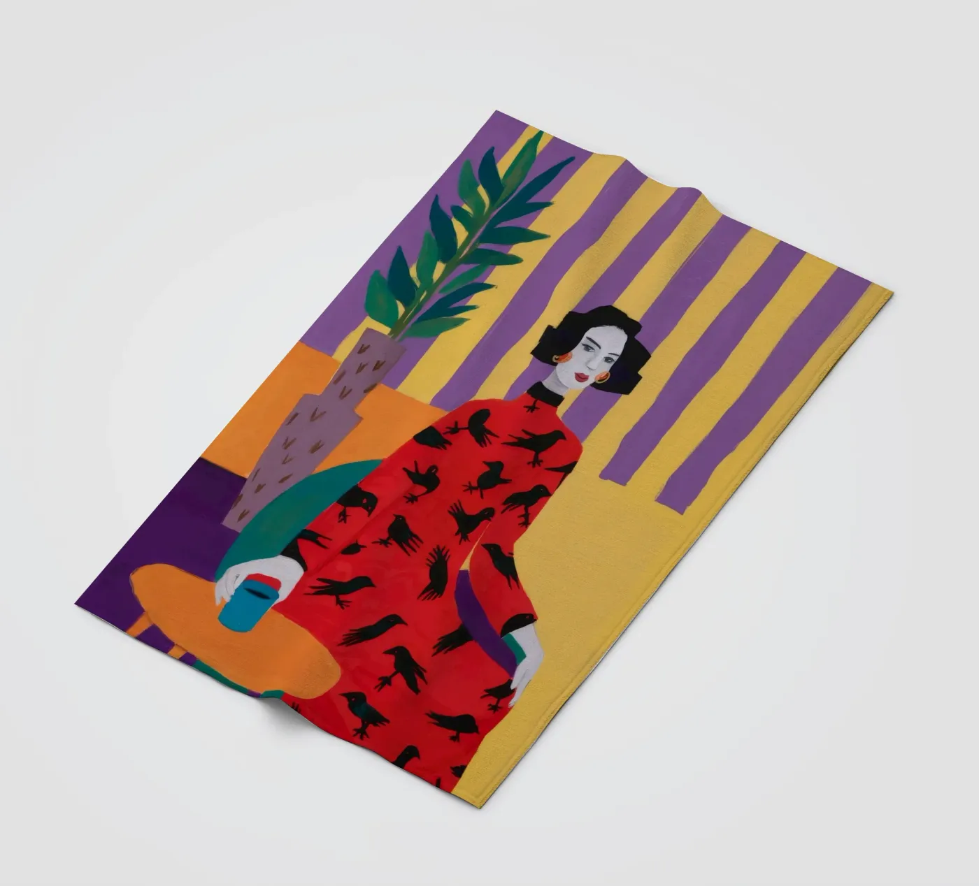 Red Bird Pattern fleece blanket by Aurora Muse