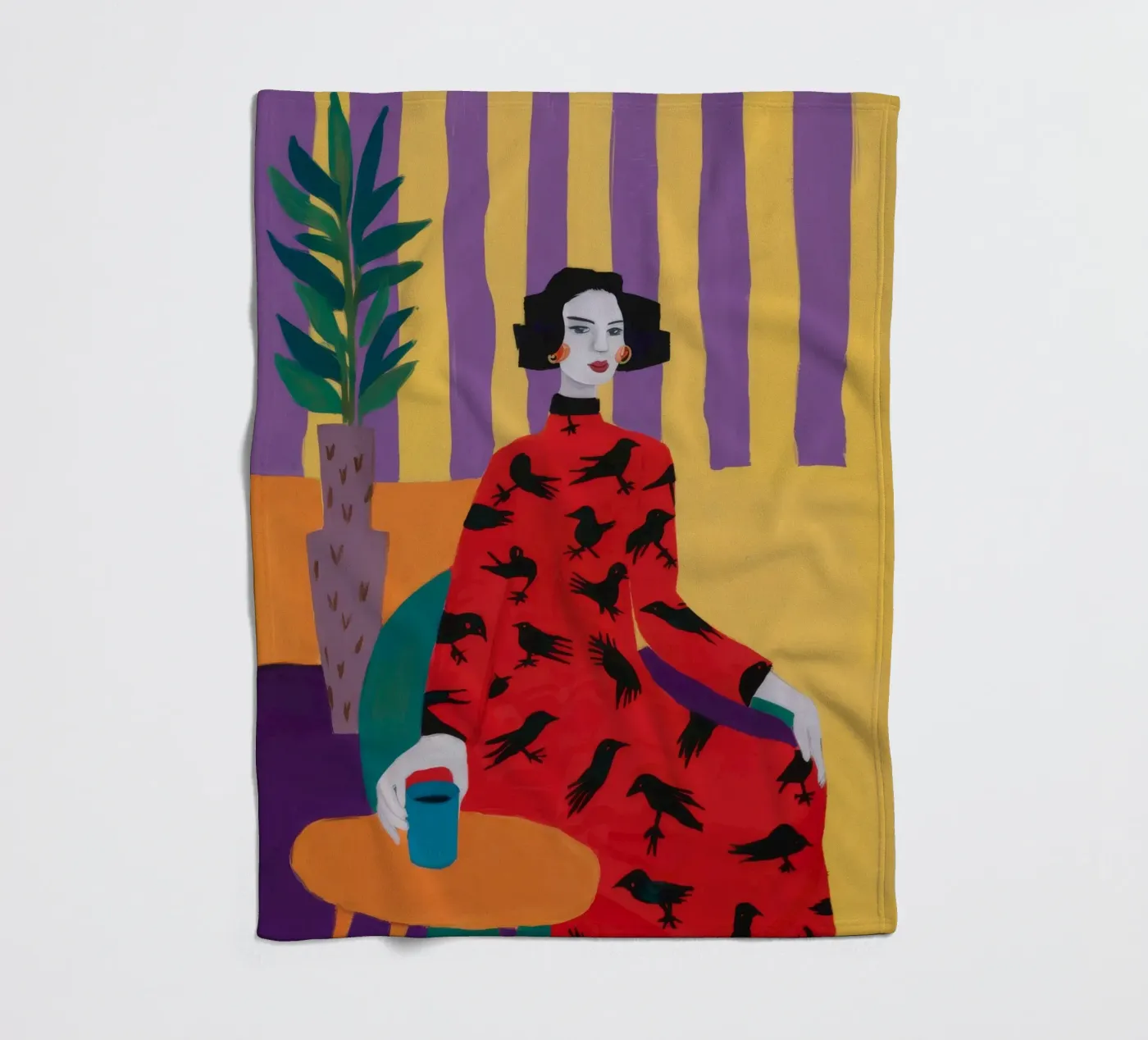 Red Bird Pattern fleece blanket by Aurora Muse