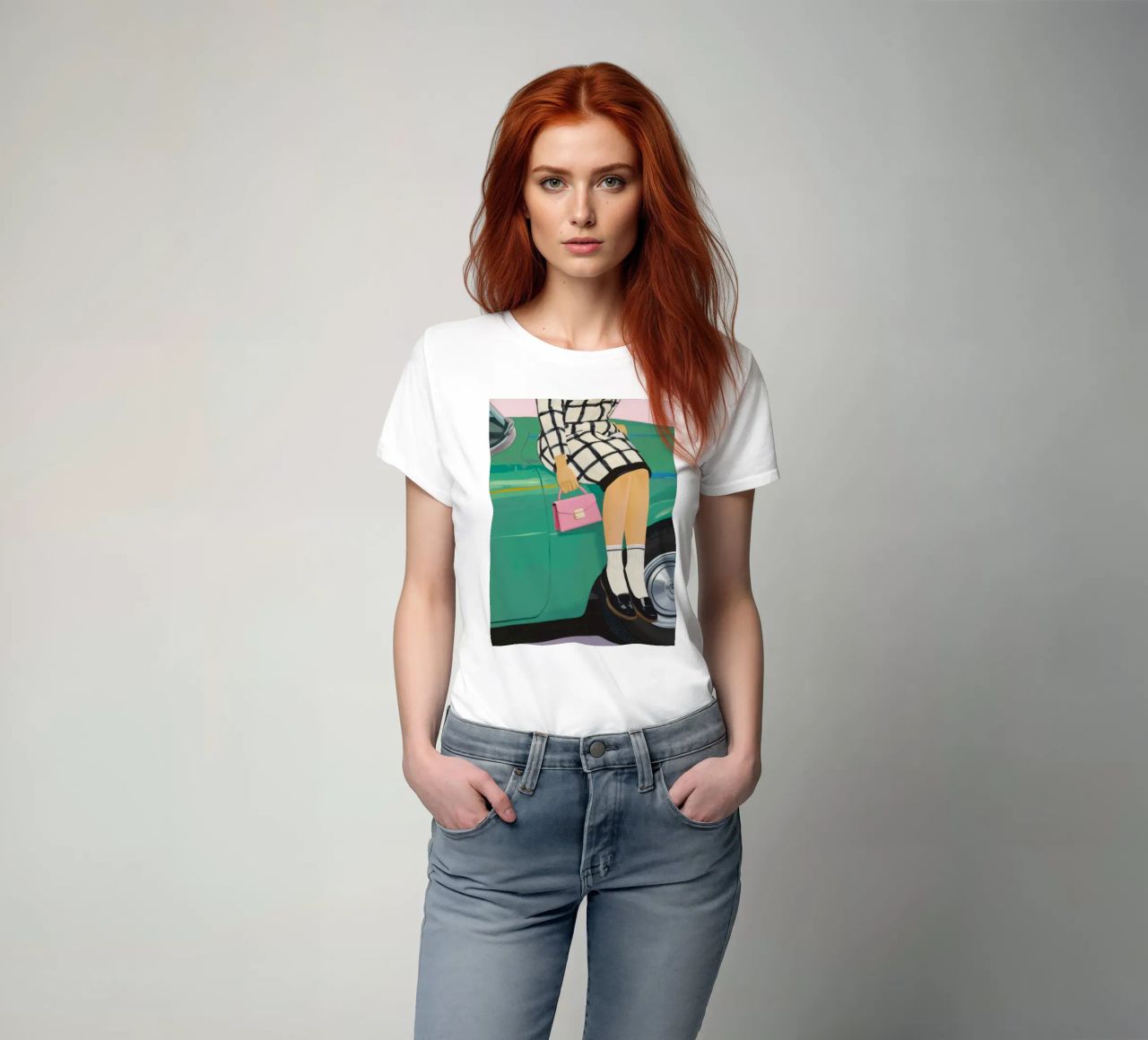 Retro-Auto-Pose T-Shirt von Aurora Muse