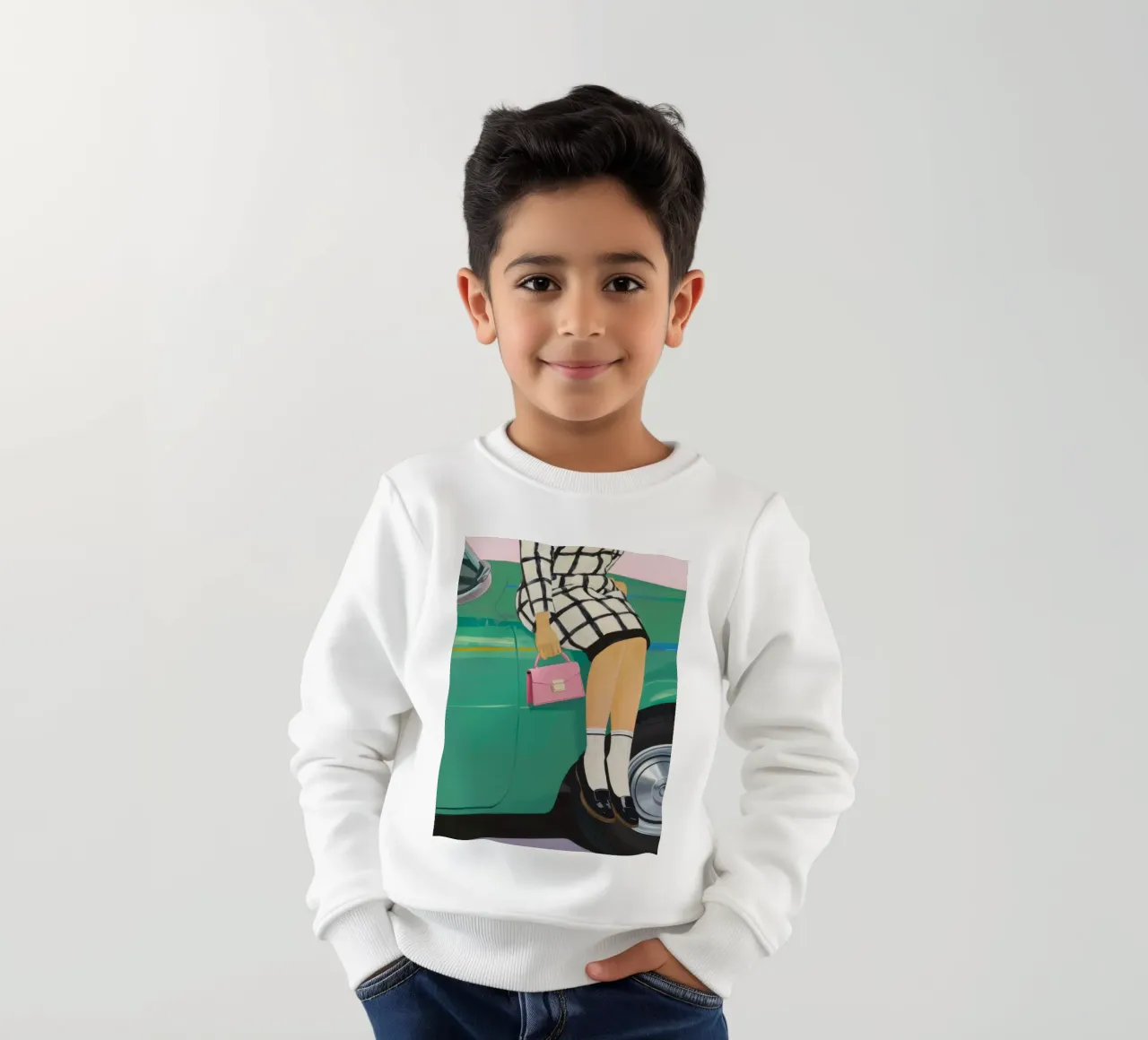 Retro Car Pose kids sweatshirt by Aurora Muse