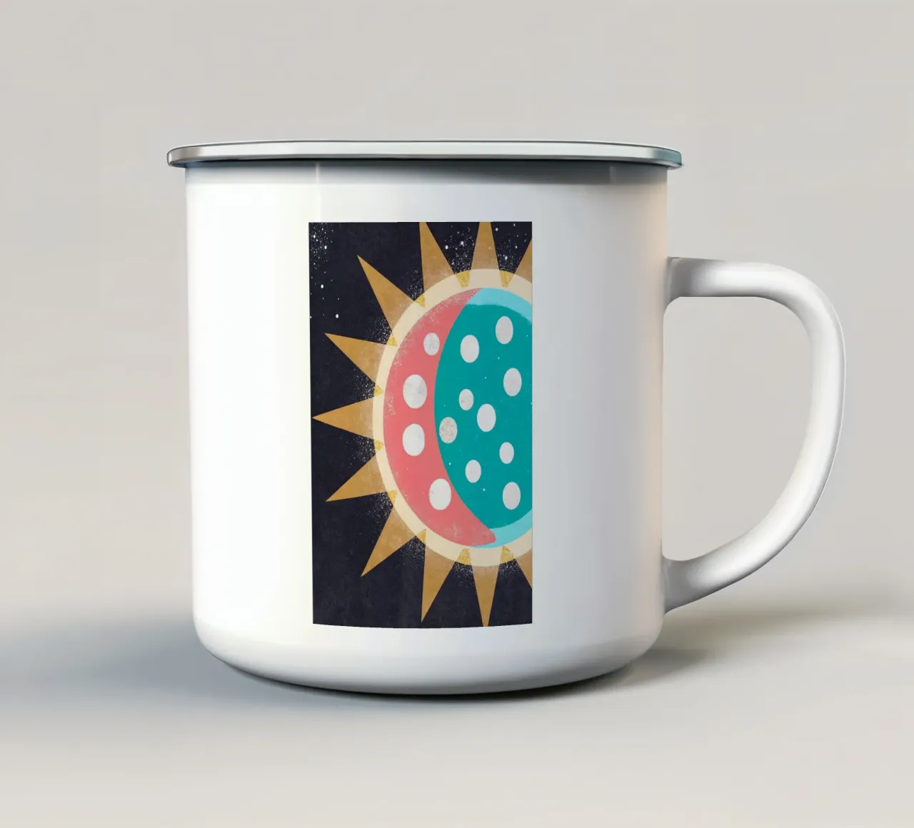zon retro kunst emaille mok van ralliness