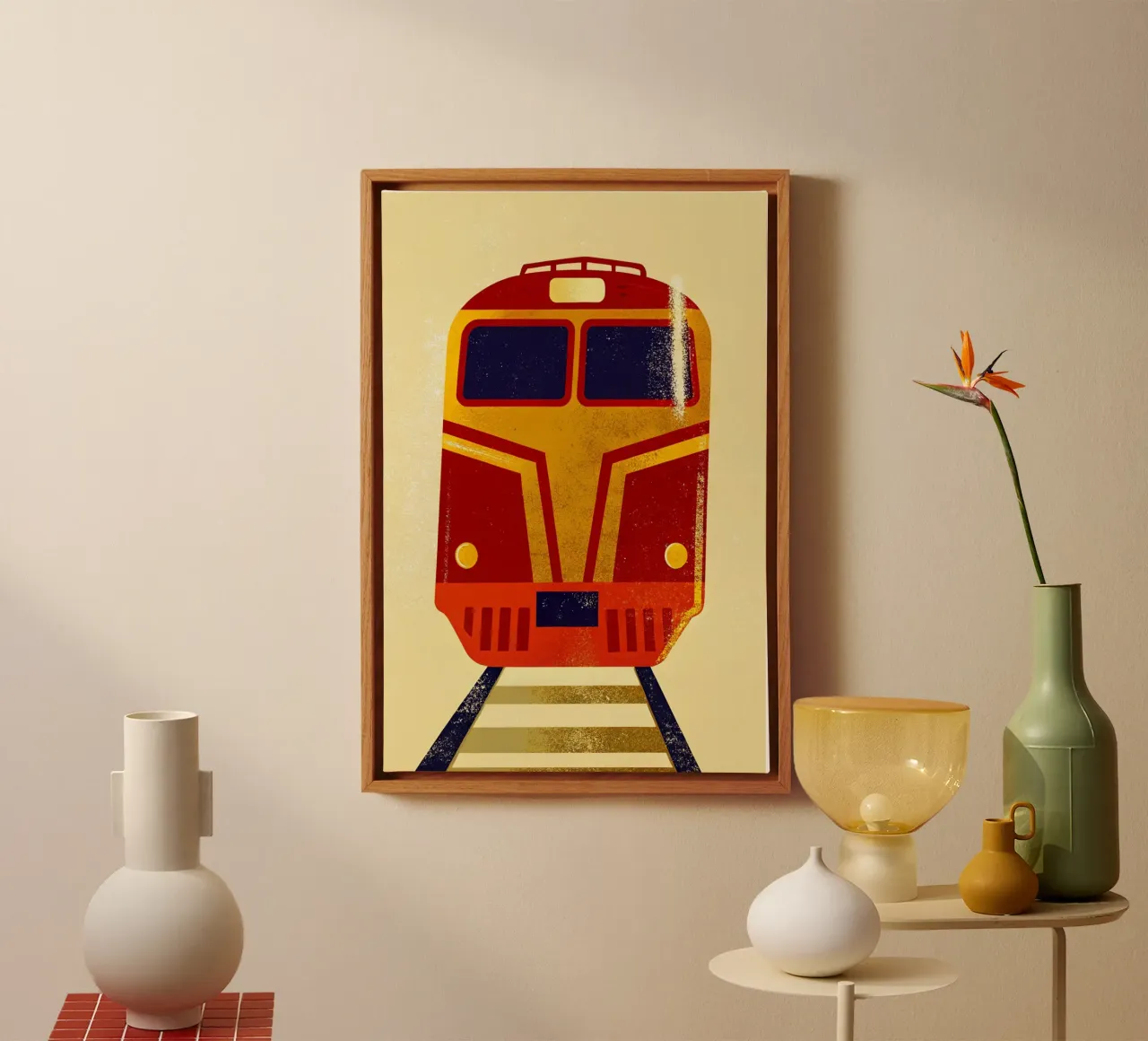train retro art canvas with Floater frame by ralliness