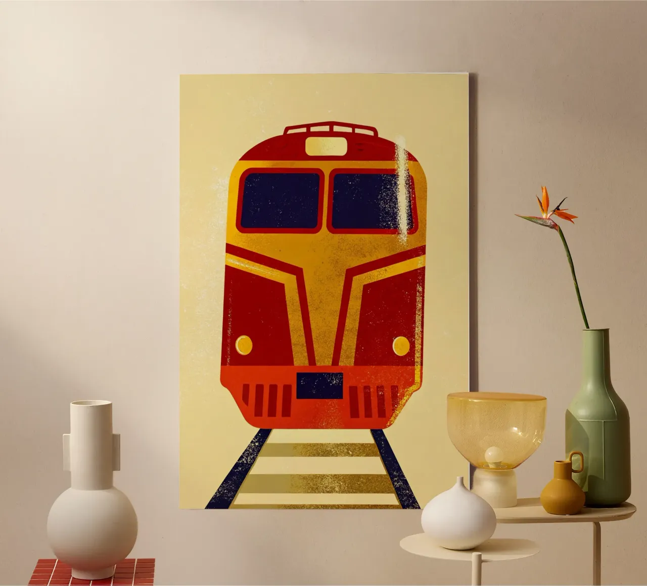 train retro art canvas with Floater frame by ralliness