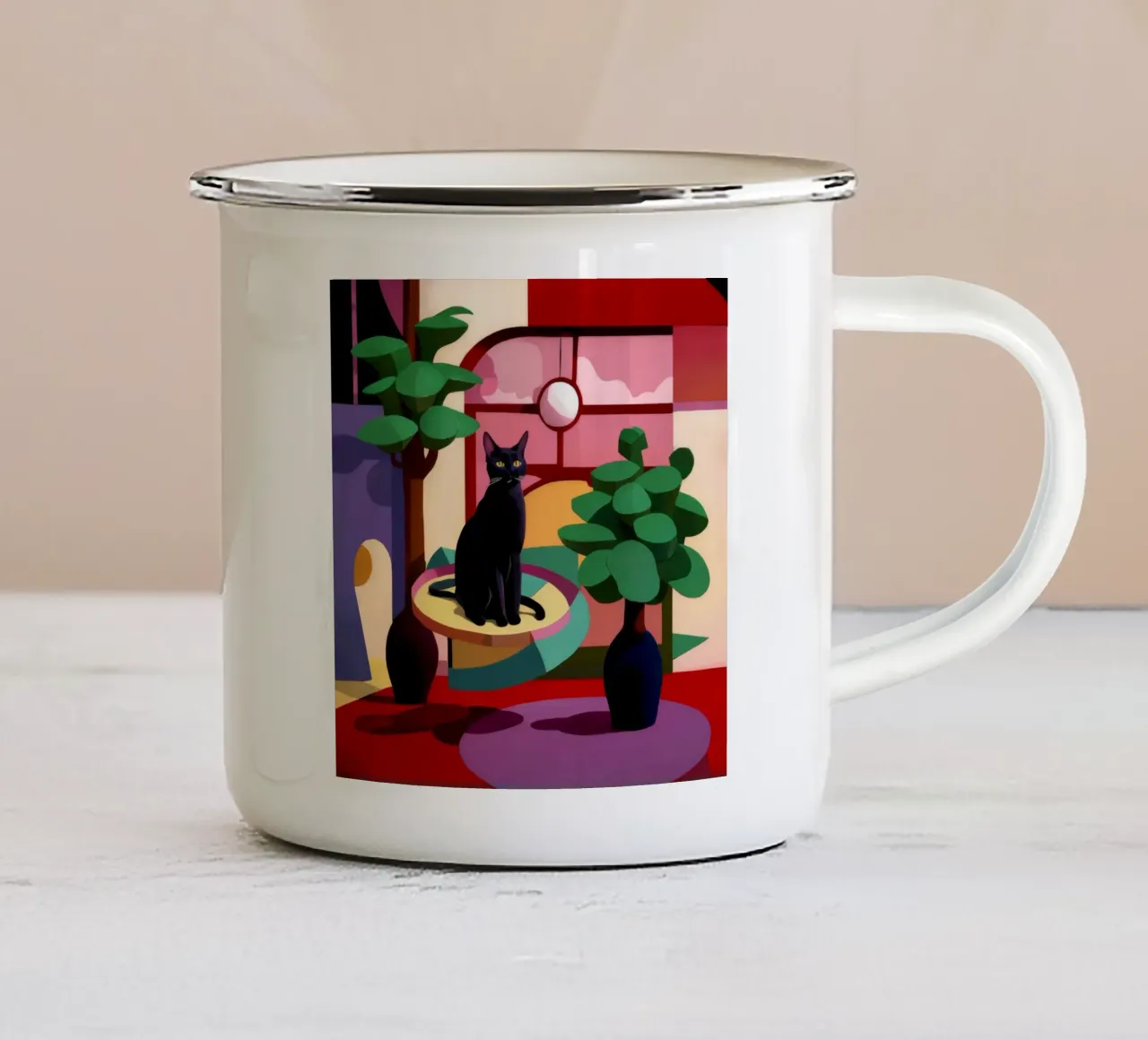 Maestà felina di mezzanotte tazza in smalto da Ember Stone