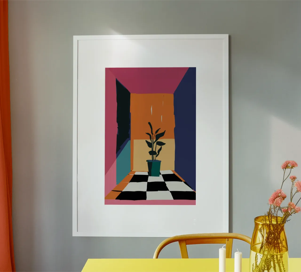 Grazia botanica solitaria poster con telaio in legno da Ember Stone