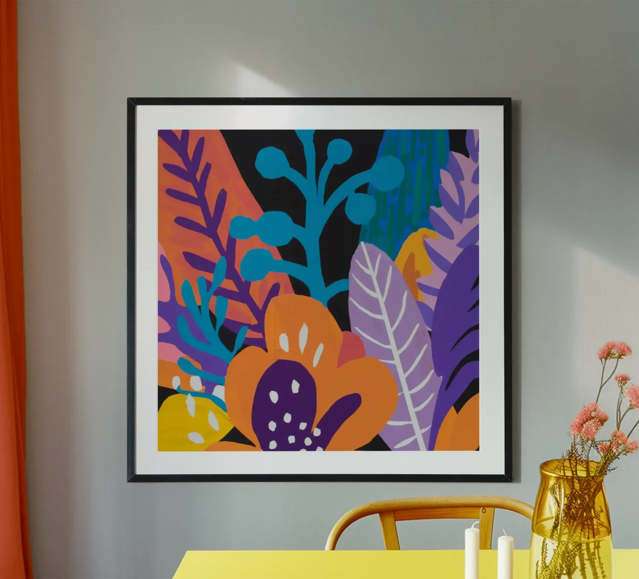 Sinfonia vibrante della giungla poster con telaio in legno da Ember Stone