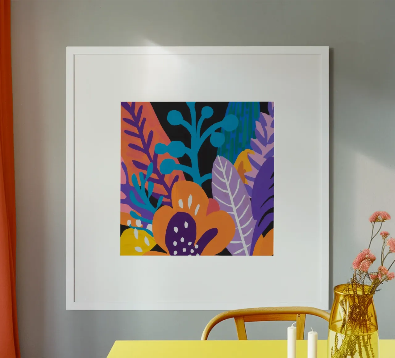Sinfonia vibrante della giungla poster con telaio in legno da Ember Stone