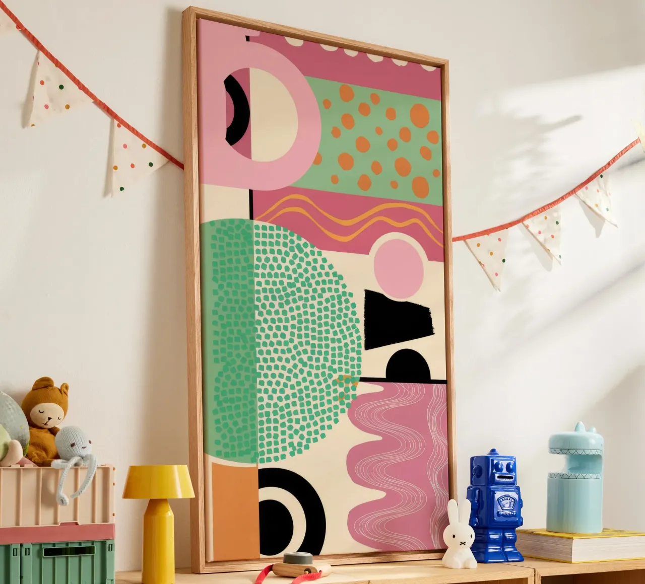 Pastel Geometrische Dromen canvas met Baklijst van Ember Stone