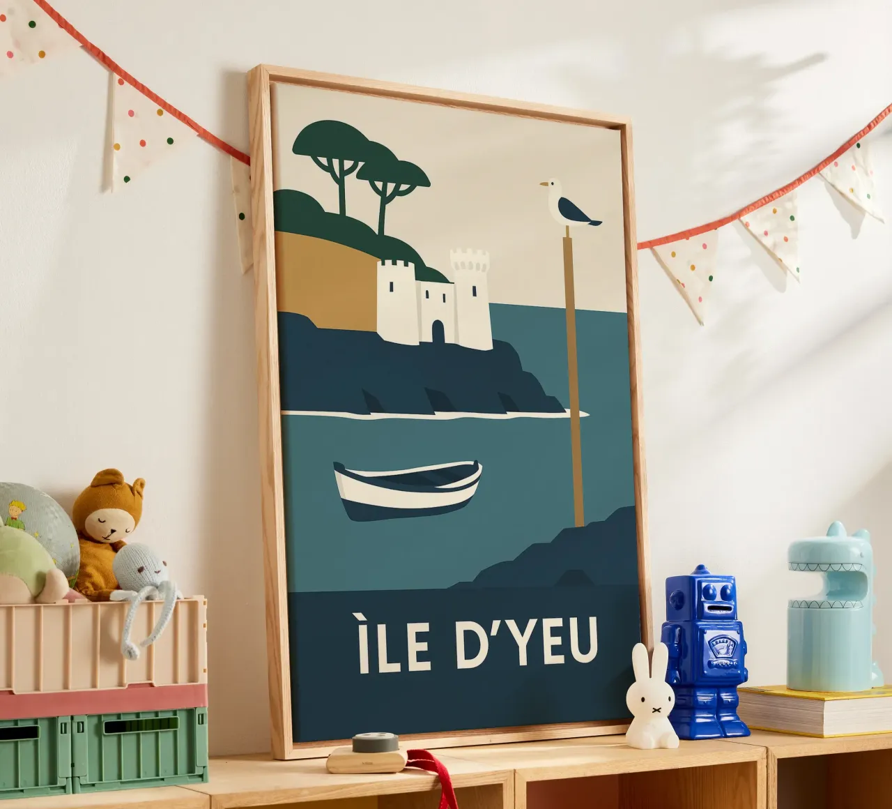 Île d'Yeu - Between pine trees, sea and fortress canvas with Floater frame by JETLAG | affiches voyage