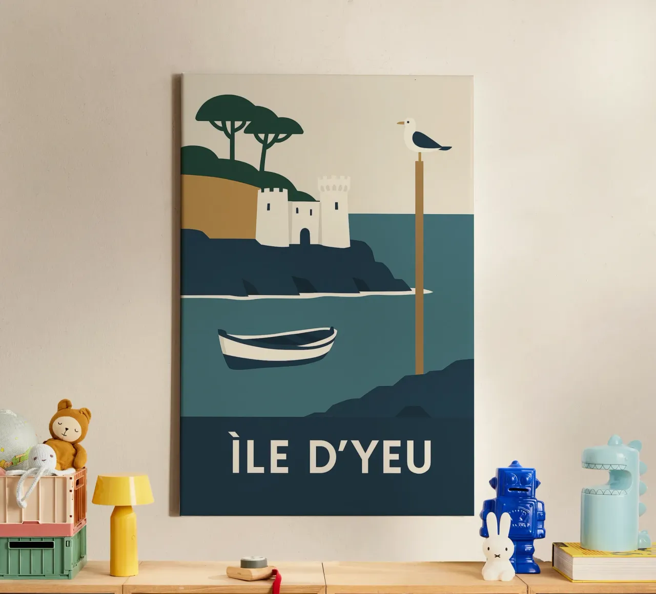 Île d'Yeu - Between pine trees, sea and fortress canvas with Floater frame by JETLAG | affiches voyage