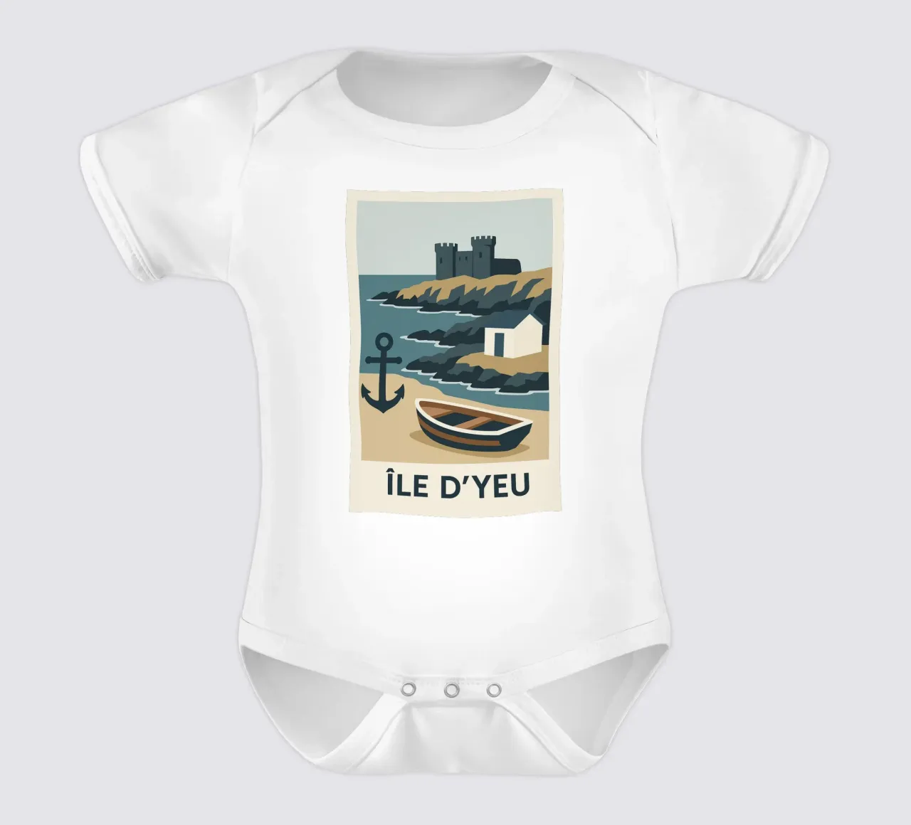 Île d'Yeu - Una fuga grafica tra rocce e leggende body neonato maniche corte da JETLAG | affiches voyage