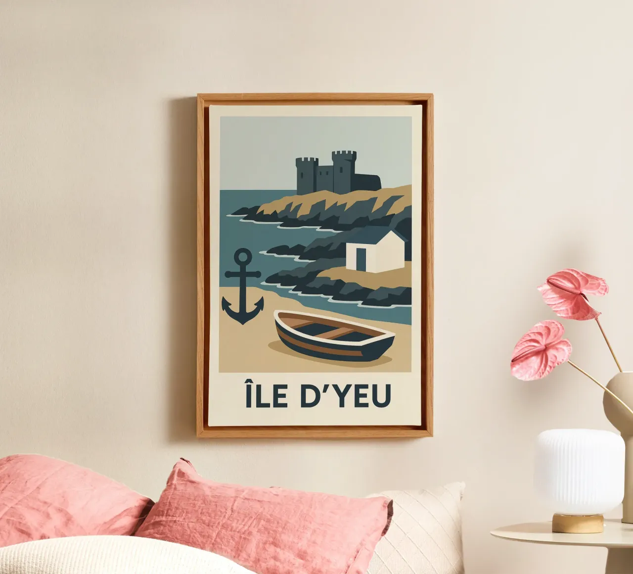 Île d'Yeu - A graphic escape between rocks and legends canvas with Floater frame by JETLAG | affiches voyage