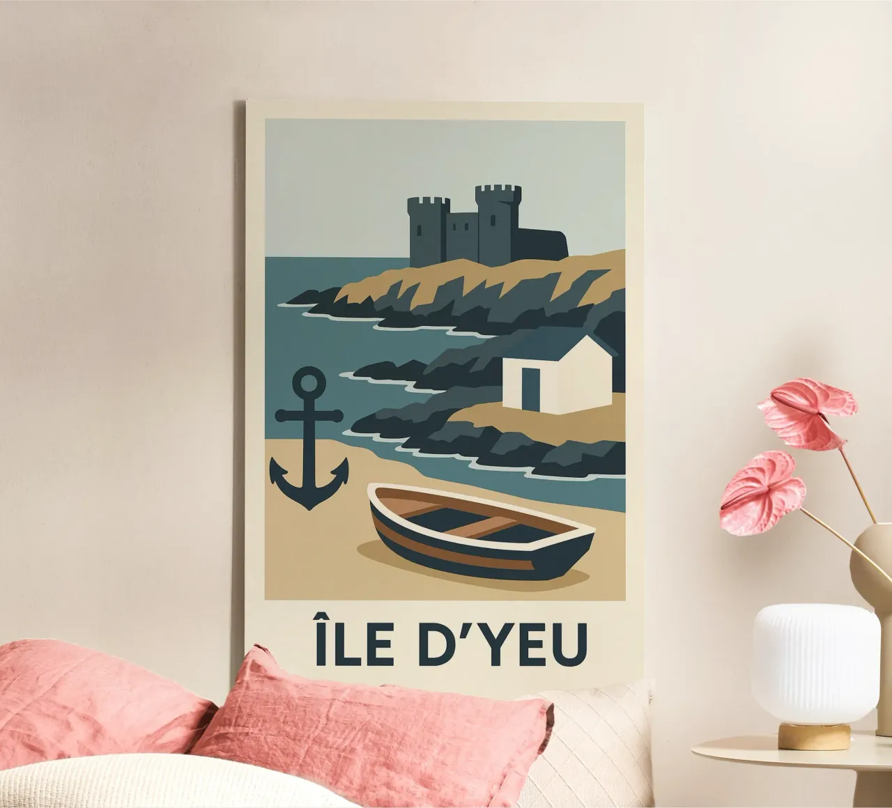 Île d'Yeu - A graphic escape between rocks and legends canvas with Floater frame by JETLAG | affiches voyage
